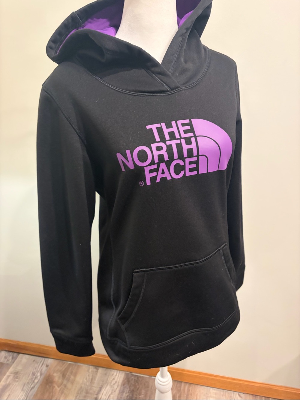 The North Face Black Hoodie with Purple Logo and Lined Hood - Picture 1 of 8